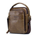 Men Genuine Leather Small Shoulder Crossbody Bag Fashion Casual Handbag Coffee