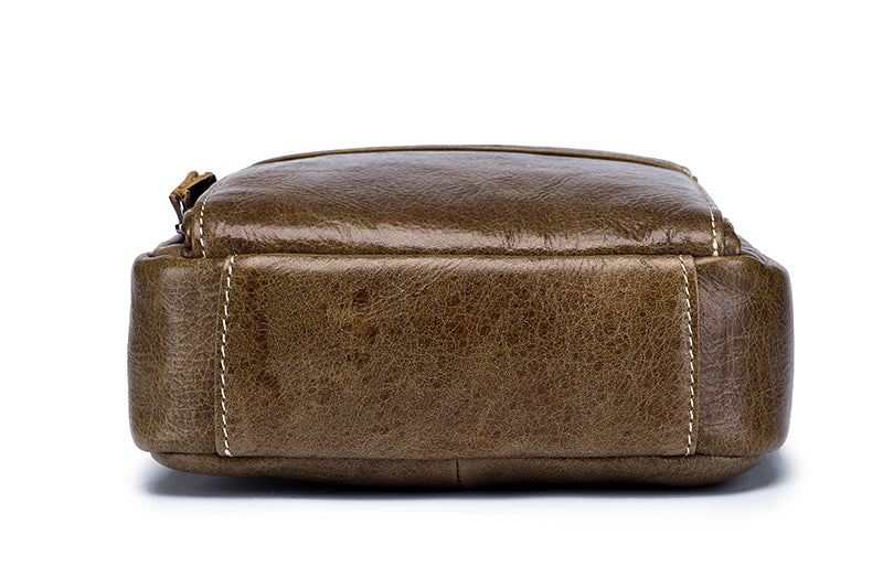 Men Genuine Leather Small Shoulder Crossbody Bag Fashion Casual Handbag Coffee