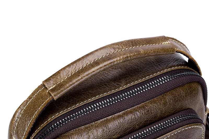 Men Genuine Leather Small Shoulder Crossbody Bag Fashion Casual Handbag Coffee