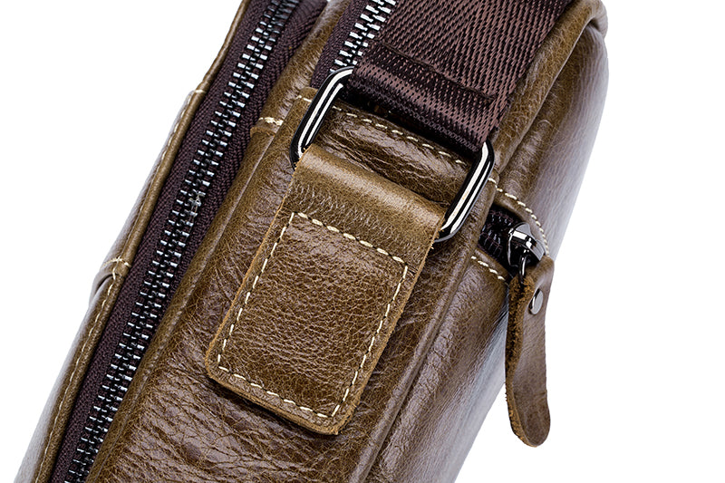Men Genuine Leather Small Shoulder Crossbody Bag Fashion Casual Handbag Coffee