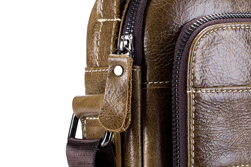 Men Genuine Leather Small Shoulder Crossbody Bag Fashion Casual Handbag Coffee