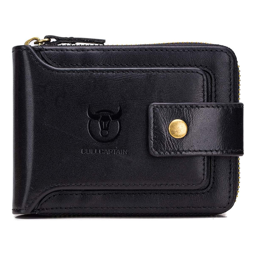 Men Genuine Leather Wallet Large Capacity ID Window Card Case Black