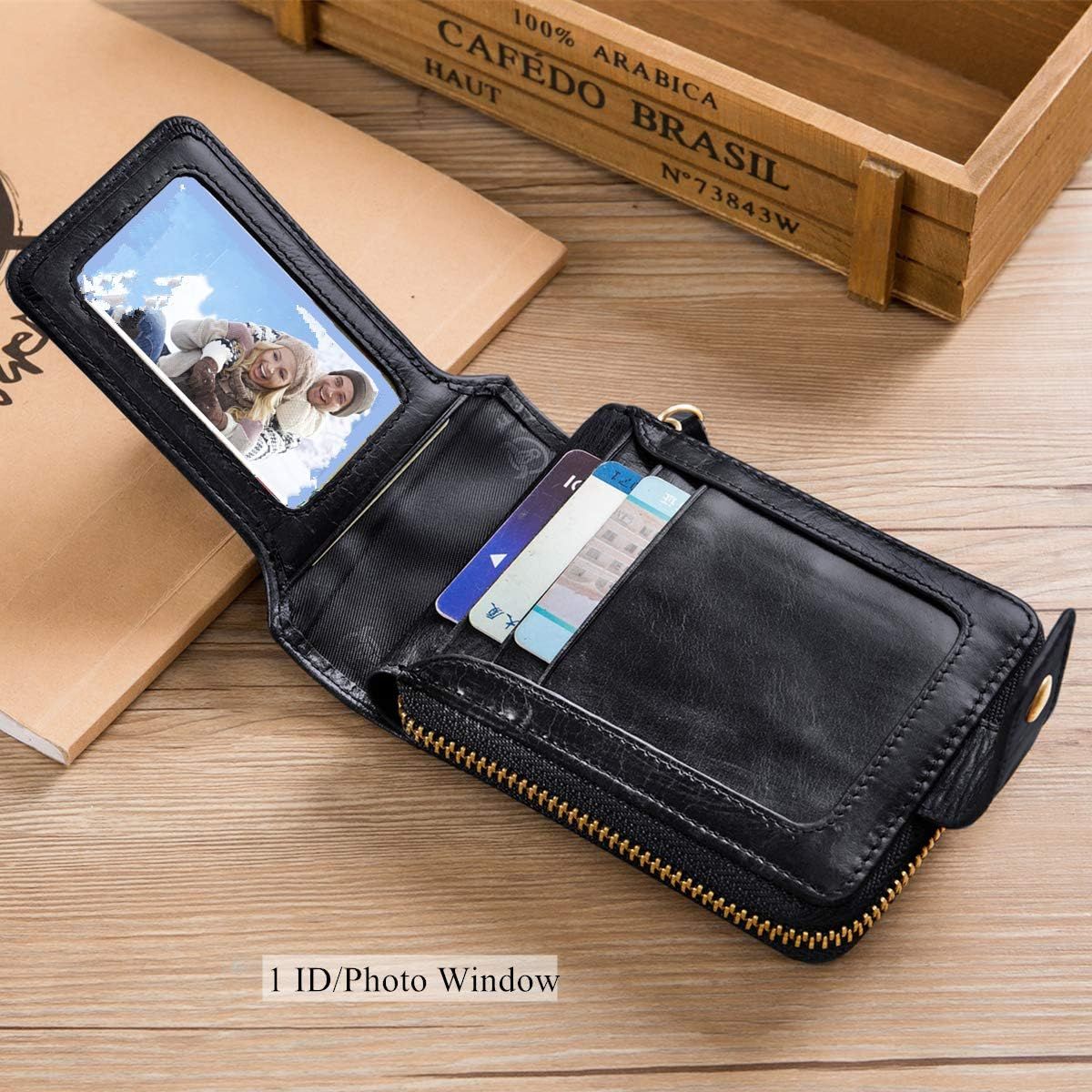 Men Genuine Leather Wallet Large Capacity ID Window Card Case Black