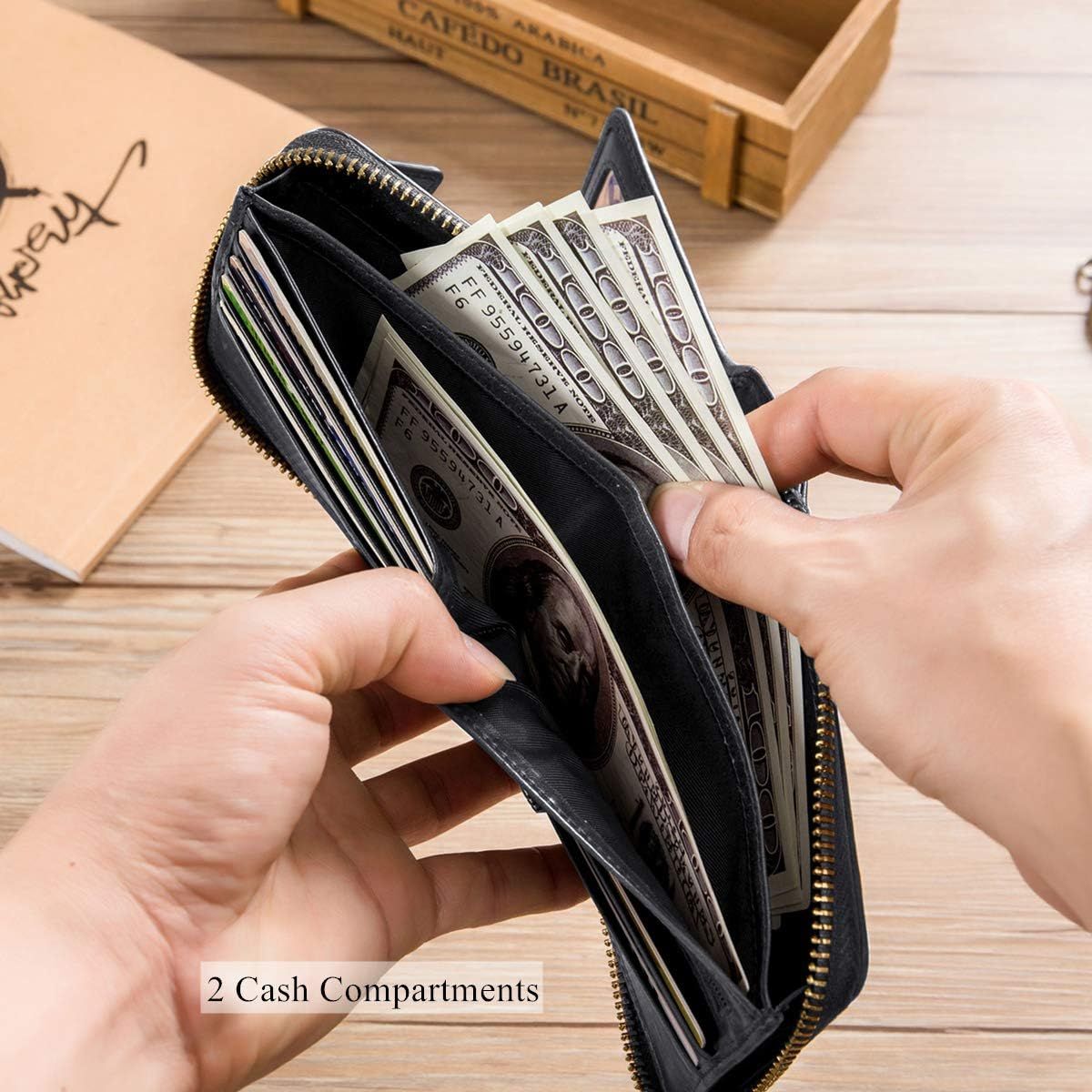Men Genuine Leather Wallet Large Capacity ID Window Card Case Black