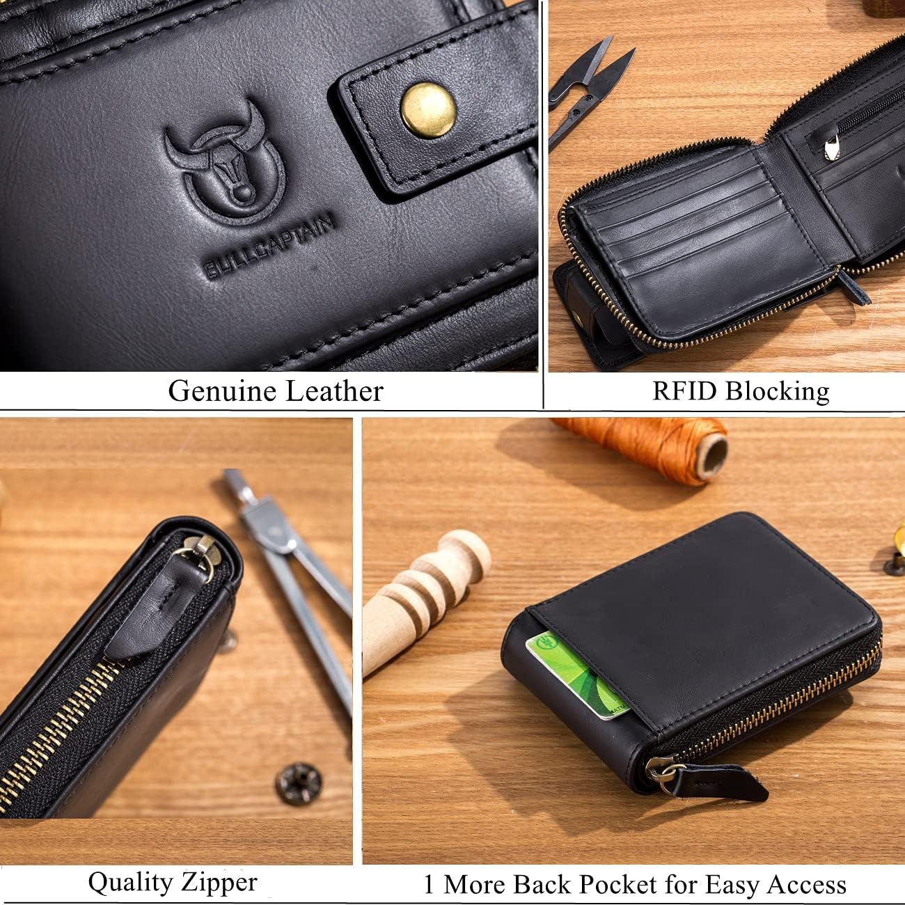 Men Genuine Leather Wallet Large Capacity ID Window Card Case Black