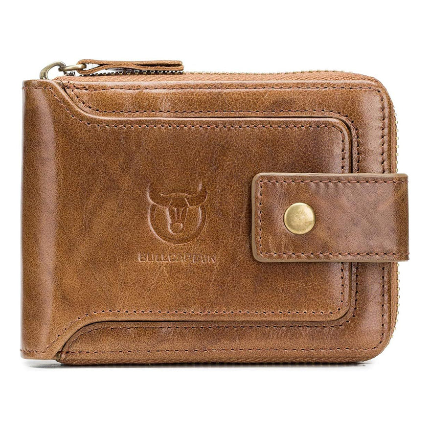 Men Genuine Leather Wallet Large Capacity ID Window Card Case Brown