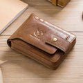 Men Genuine Leather Wallet Large Capacity ID Window Card Case Brown