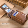 Men Genuine Leather Wallet Large Capacity ID Window Card Case Brown
