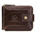 Men Genuine Leather Wallet Large Capacity ID Window Card Case Coffee