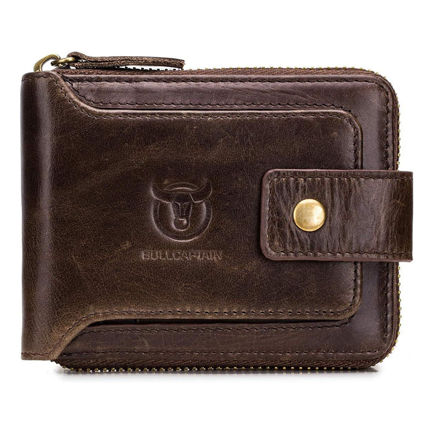 Men Genuine Leather Wallet Large Capacity ID Window Card Case Coffee