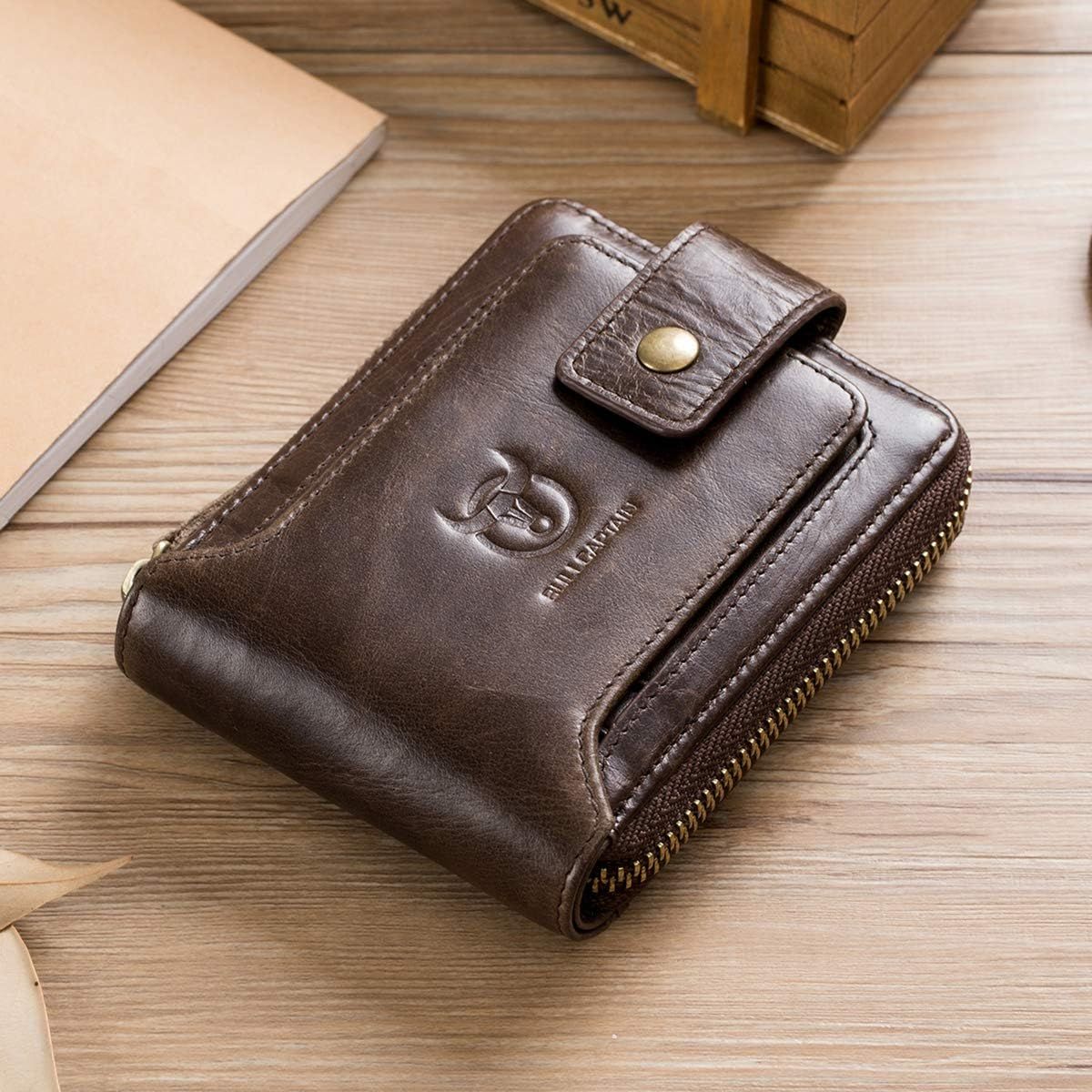 Men Genuine Leather Wallet Large Capacity ID Window Card Case Coffee