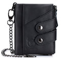 Men Genuine Leather Wallet RFID Blocking Bifold Wallet With Chain Black