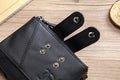 Men Genuine Leather Wallet RFID Blocking Bifold Wallet With Chain Black