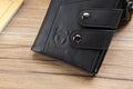 Men Genuine Leather Wallet RFID Blocking Bifold Wallet With Chain Black