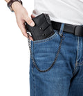 Men Genuine Leather Wallet RFID Blocking Bifold Wallet With Chain Black