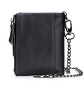 Men Genuine Leather Wallet RFID Blocking Bifold Wallet With Chain Black