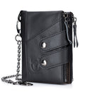 Men Genuine Leather Wallet RFID Blocking Bifold Wallet With Chain Black