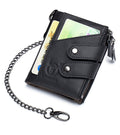 Men Genuine Leather Wallet RFID Blocking Bifold Wallet With Chain Black