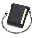 Men Genuine Leather Wallet RFID Blocking Bifold Wallet With Chain Black