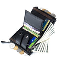 Men Genuine Leather Wallet RFID Blocking Bifold Wallet With Chain Black