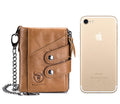 Men Genuine Leather Wallet RFID Blocking Bifold Wallet With Chain Brown