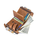 Men Genuine Leather Wallet RFID Blocking Bifold Wallet With Chain Brown