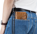 Men Genuine Leather Wallet RFID Blocking Bifold Wallet With Chain Brown