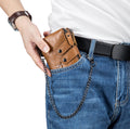 Men Genuine Leather Wallet RFID Blocking Bifold Wallet With Chain Brown