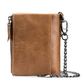 Men Genuine Leather Wallet RFID Blocking Bifold Wallet With Chain Brown