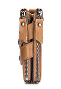 Men Genuine Leather Wallet RFID Blocking Bifold Wallet With Chain Brown