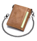 Men Genuine Leather Wallet RFID Blocking Bifold Wallet With Chain Brown