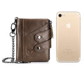 Men's Genuine Leather Wallet RFID Blocking Bifold Wallet With Chain Coffee