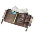 Men Genuine Leather Wallet RFID Blocking Bifold Wallet With Chain Coffee
