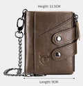 Men's Genuine Leather Wallet RFID Blocking Bifold Wallet With Chain Coffee