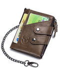 Men Genuine Leather Wallet RFID Blocking Bifold Wallet With Chain Coffee