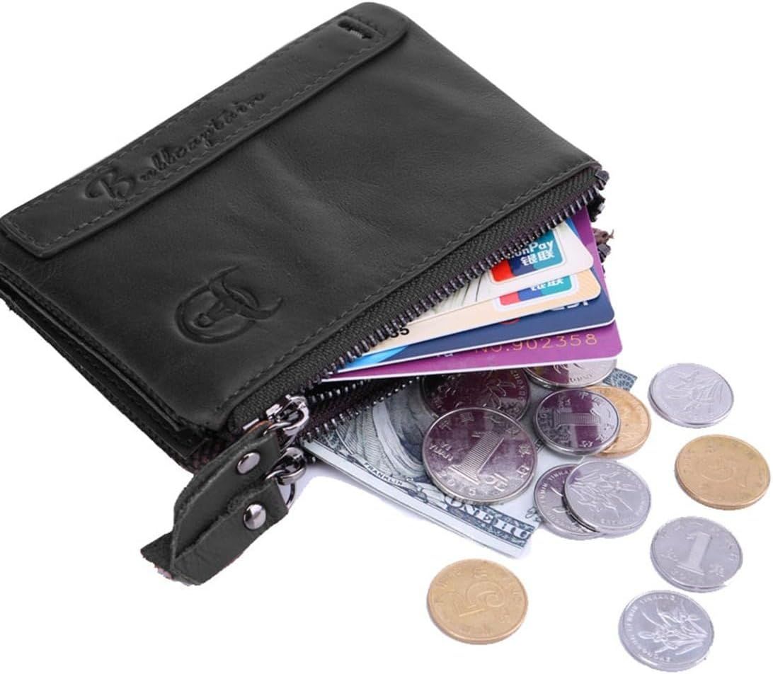 Men Genuine Leather Wallet Vintage Bifold with Double Zipper Pockets Black