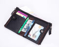 Men Genuine Leather Wallet Vintage Bifold with Double Zipper Pockets Black