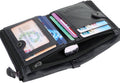 Men Genuine Leather Wallet Vintage Bifold with Double Zipper Pockets Black