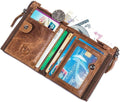 Men Genuine Leather Wallet Vintage Bifold with Double Zipper Pockets Brown