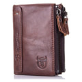 Men Genuine Leather Wallet Vintage Bifold with Double Zipper Pockets Coffee