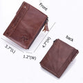 Men Genuine Leather Wallet Vintage Bifold with Double Zipper Pockets Coffee