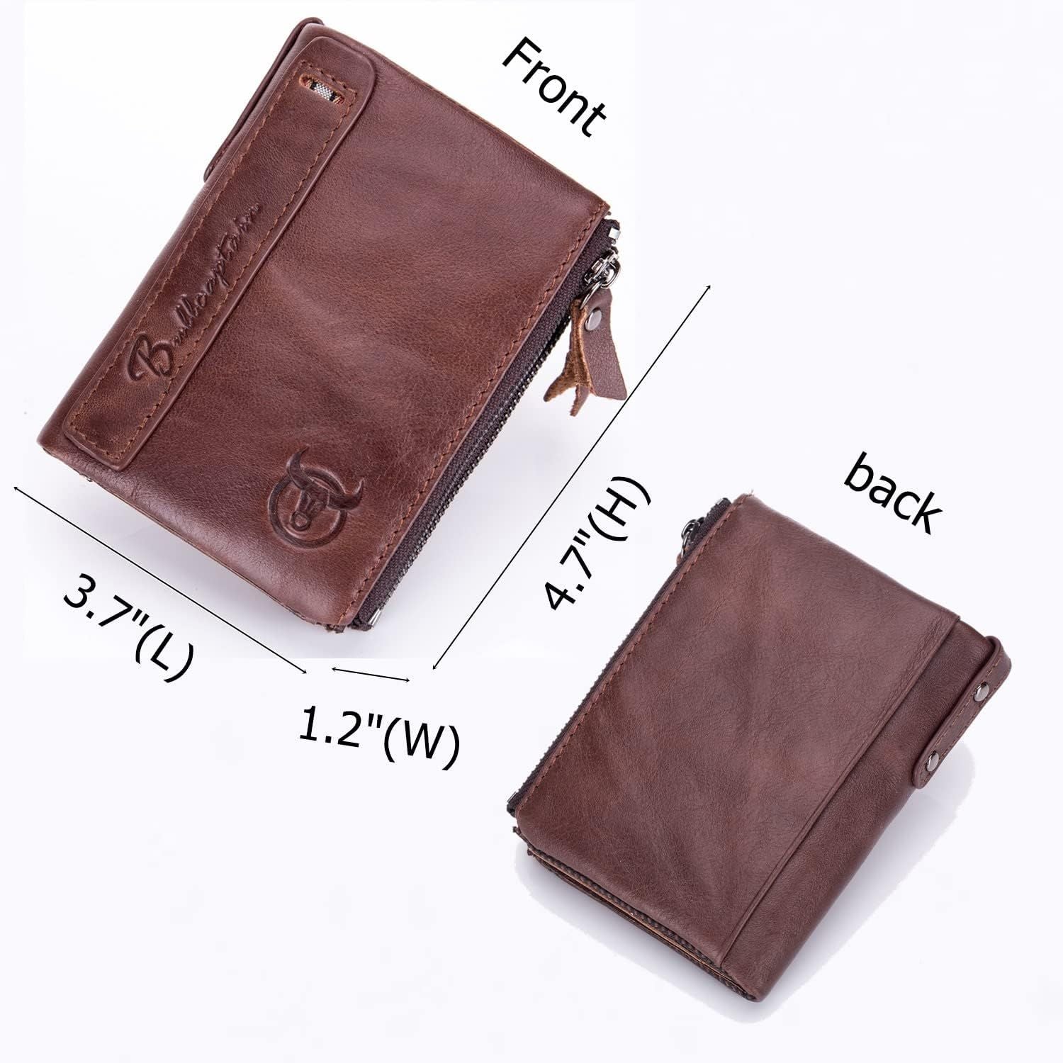 Men Genuine Leather Wallet Vintage Bifold with Double Zipper Pockets Coffee
