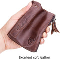 Men Genuine Leather Wallet Vintage Bifold with Double Zipper Pockets Coffee