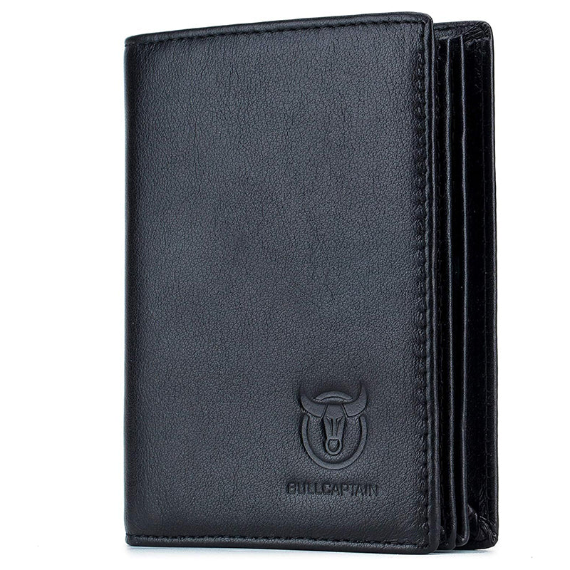 Men Large Capacity Genuine Leather Bifold Wallet Credit Card Holder Black