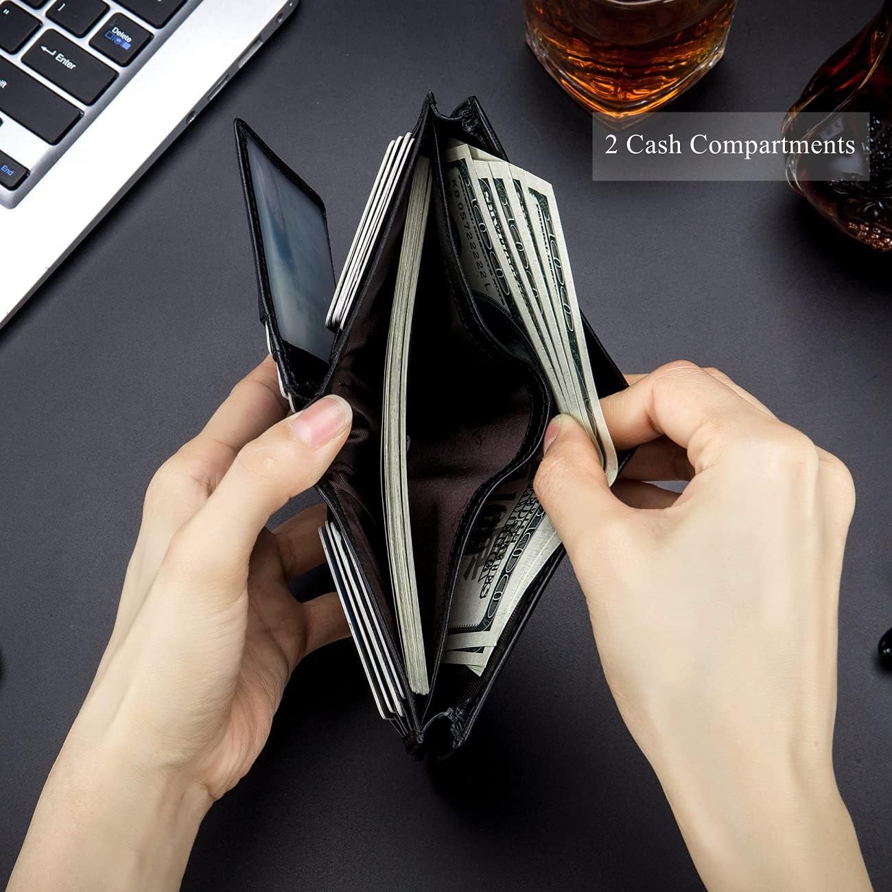 Men Large Capacity Genuine Leather Bifold Wallet Credit Card Holder Black