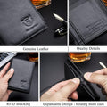 Men Large Capacity Genuine Leather Bifold Wallet Credit Card Holder Black