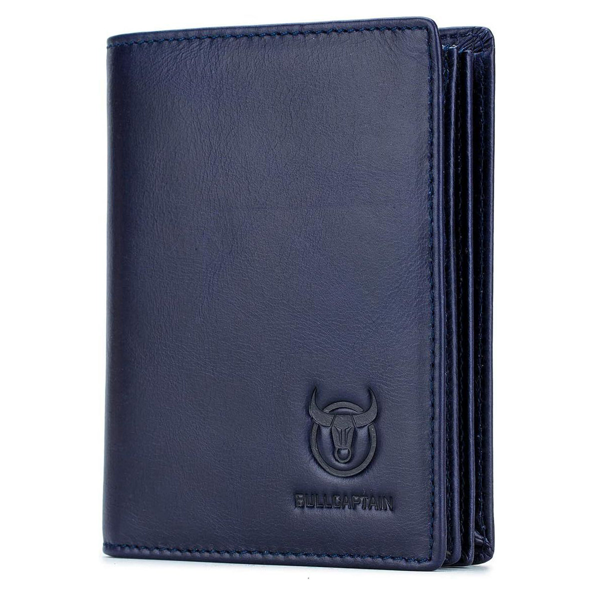 Men Large Capacity Genuine Leather Bifold Wallet Credit Card Holder Blue