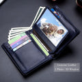 Men Large Capacity Genuine Leather Bifold Wallet Credit Card Holder Blue