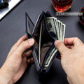 Men Large Capacity Genuine Leather Bifold Wallet Credit Card Holder Blue