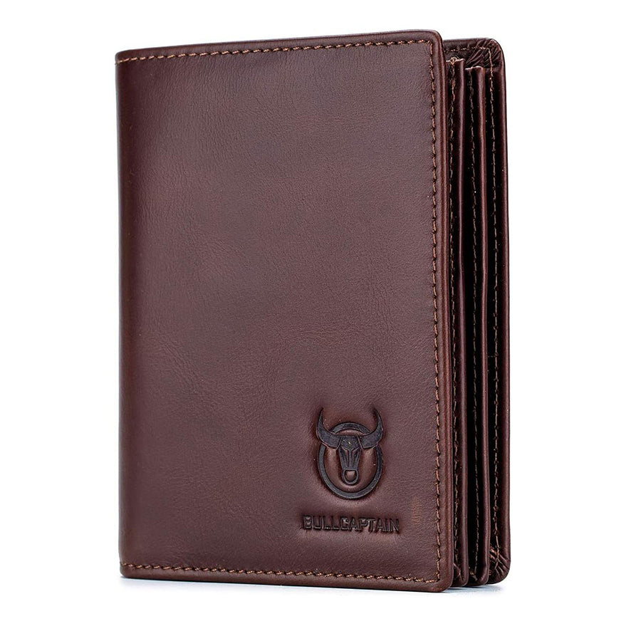 Men Large Capacity Genuine Leather Bifold Wallet Credit Card Holder Brown